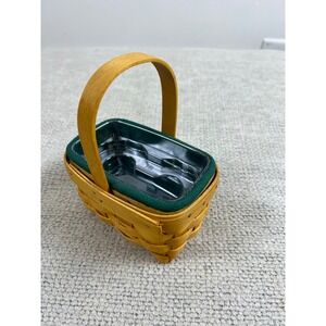Longaberger 2002 Handwoven Miniature Basket Green Liner Plastic Protector USA